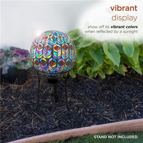 Mosaic Gazing Globe w/Peacock Feather Pattern, 11 Inch Tall, Multi-Color - Picture 6 of 6